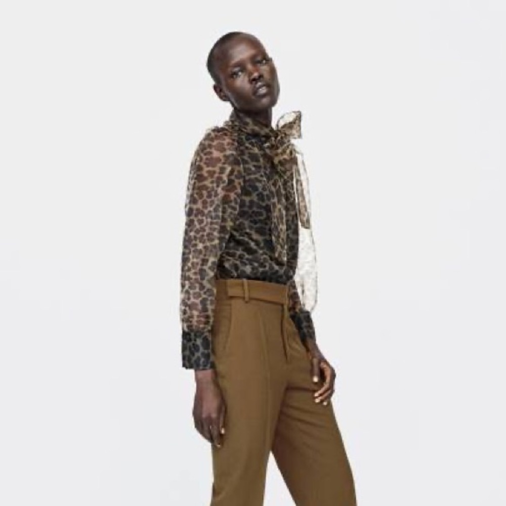 Zara leopard print blouse w/ bow